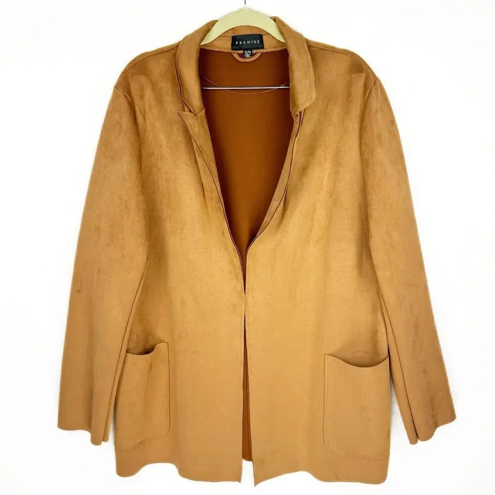 Premise Tan Faux Leather Suede Open Front Pocket‎ Soft Lightweight Jacket Sz XL